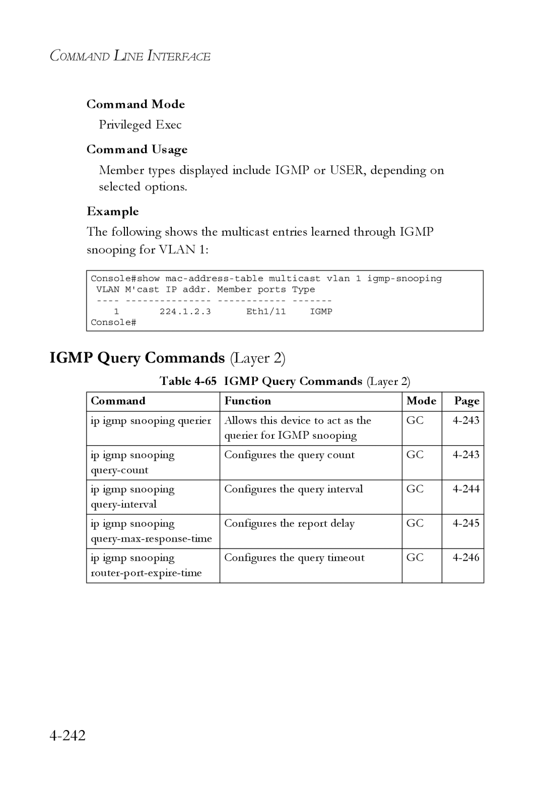 SMC Networks SMC6752AL2 manual Igmp Query Commands Layer, 242 