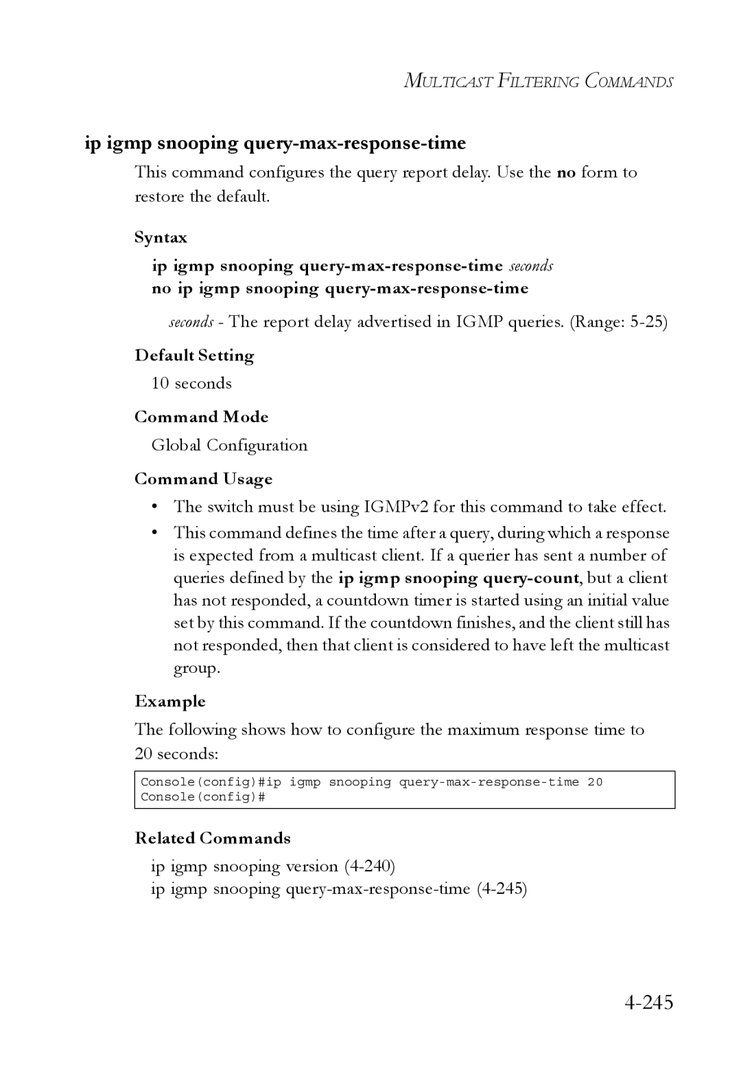 SMC Networks SMC6752AL2 manual 245, Ip igmp snooping query-max-response-time 