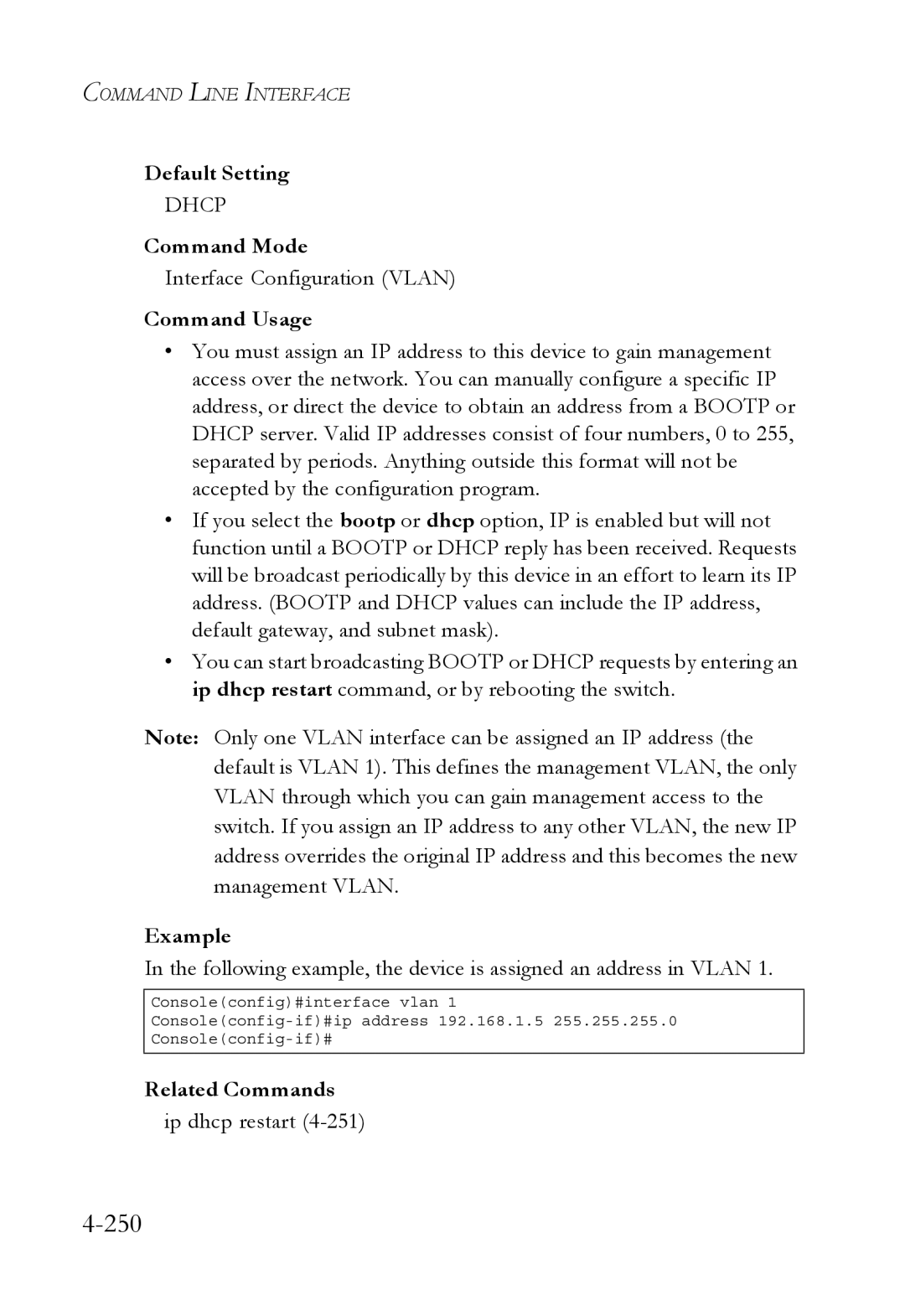 SMC Networks SMC6752AL2 manual 250, Interface Configuration Vlan 