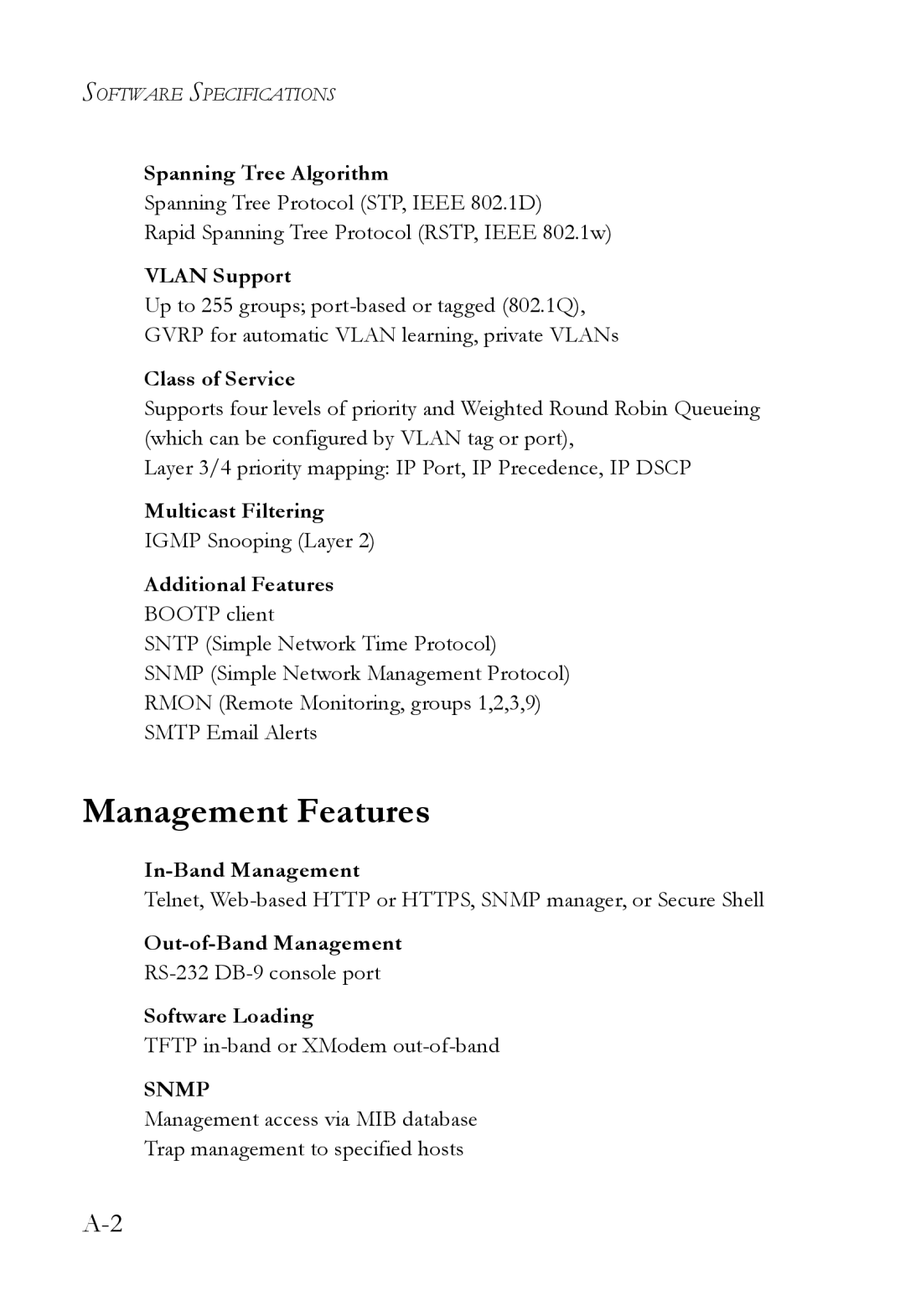 SMC Networks SMC6752AL2 manual Management Features 