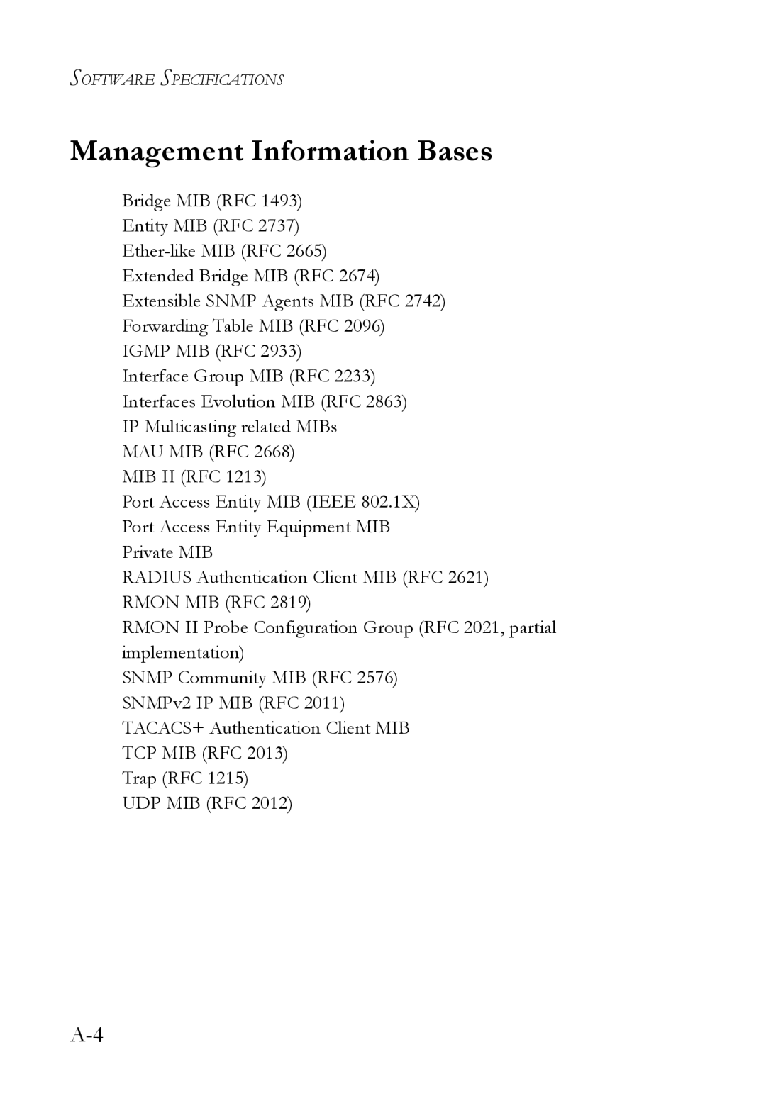 SMC Networks SMC6752AL2 manual Management Information Bases 