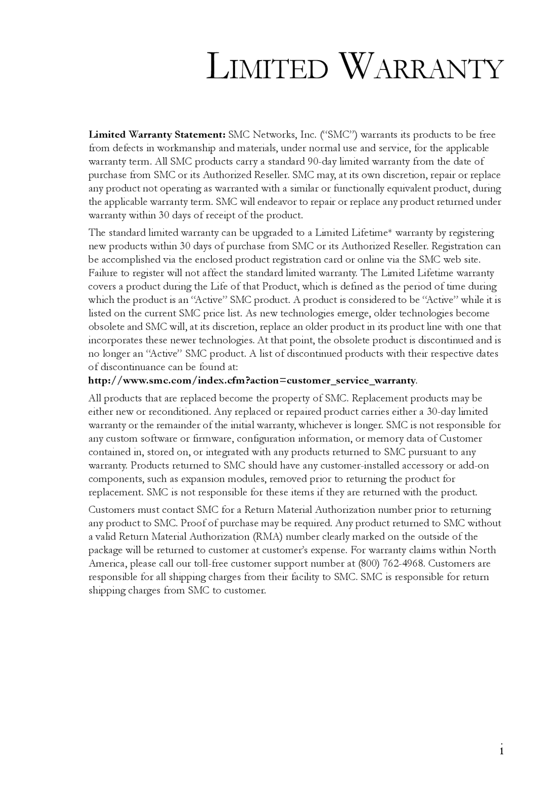 SMC Networks SMC6752AL2 manual Limited Warranty 