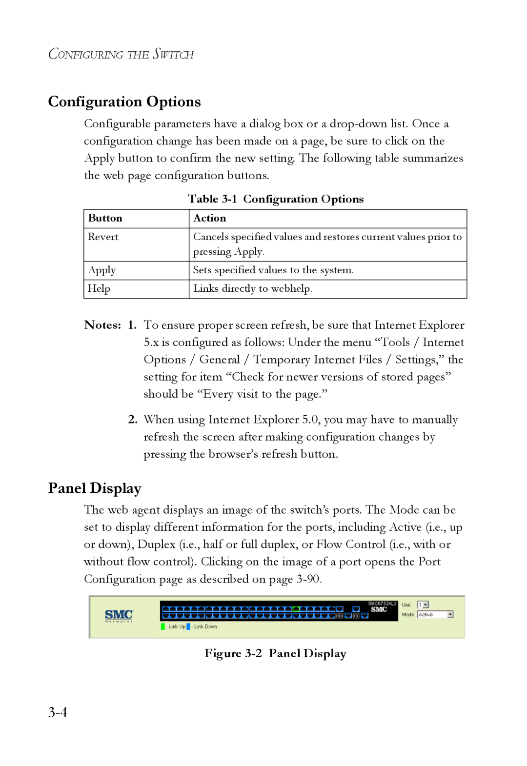 SMC Networks SMC6752AL2 manual Panel Display, Configuration Options 