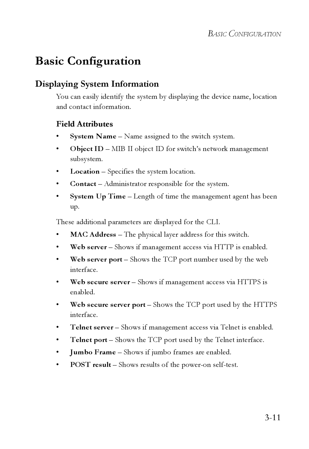 SMC Networks SMC6752AL2 manual Displaying System Information, Field Attributes 