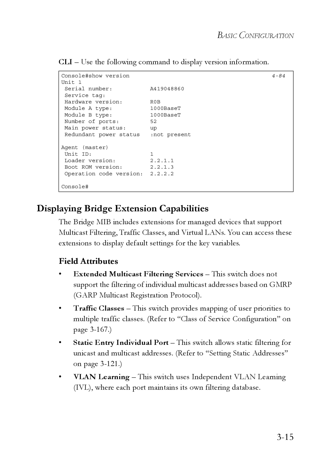 SMC Networks SMC6752AL2 manual Displaying Bridge Extension Capabilities 