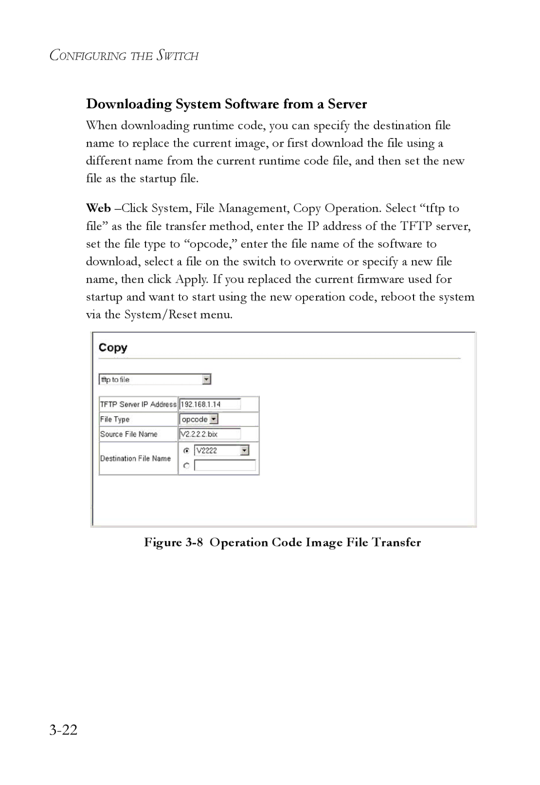 SMC Networks SMC6752AL2 manual Downloading System Software from a Server, Operation Code Image File Transfer 