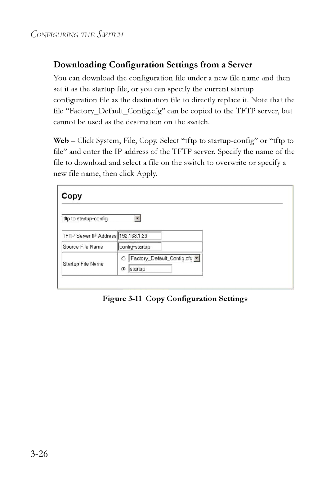 SMC Networks SMC6752AL2 manual Downloading Configuration Settings from a Server, Copy Configuration Settings 