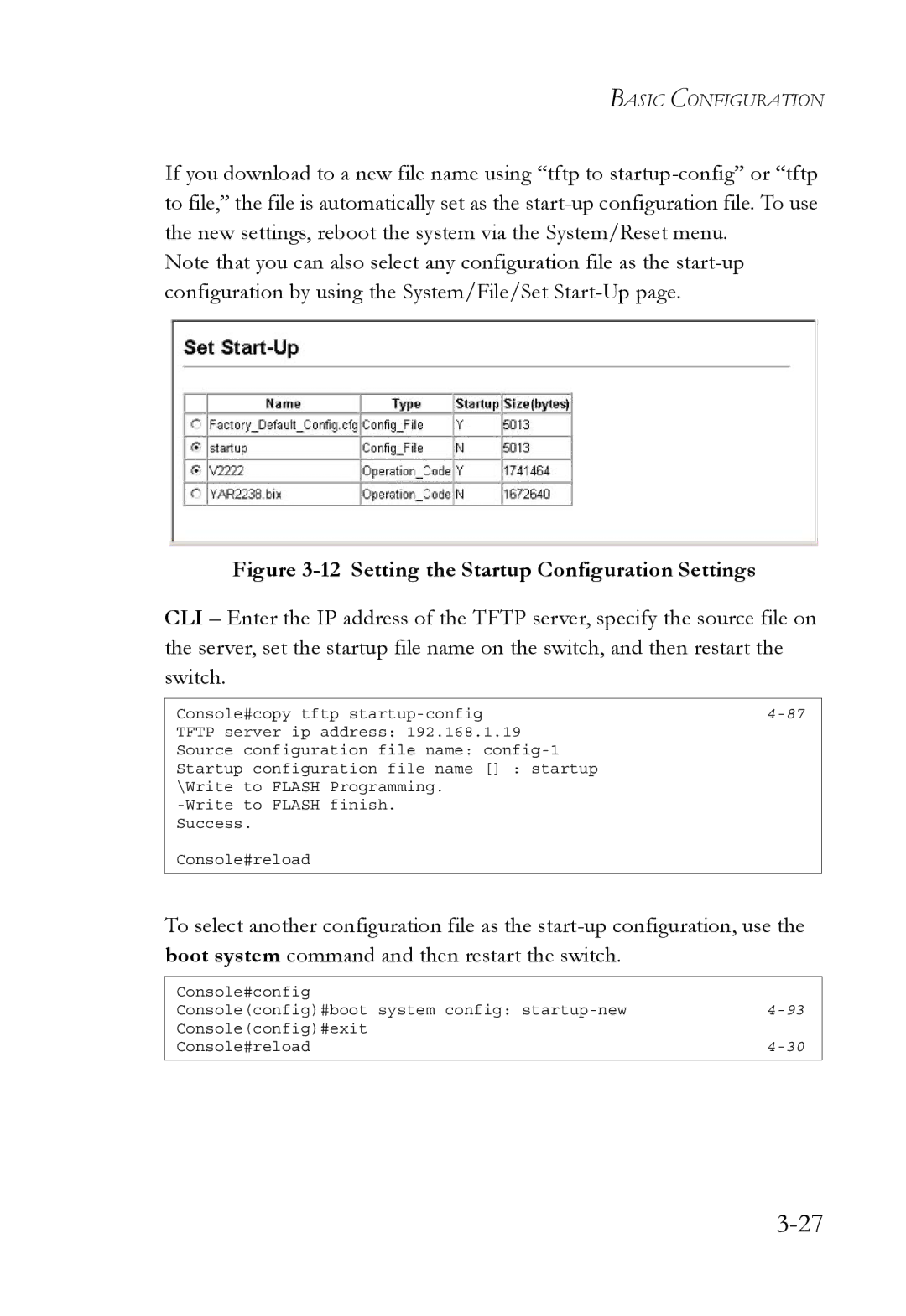 SMC Networks SMC6752AL2 manual Setting the Startup Configuration Settings 