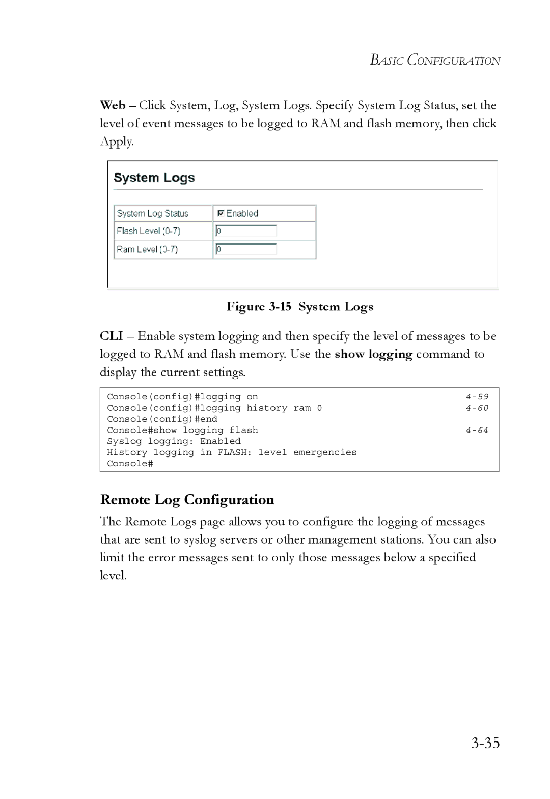 SMC Networks SMC6752AL2 manual Remote Log Configuration, System Logs 