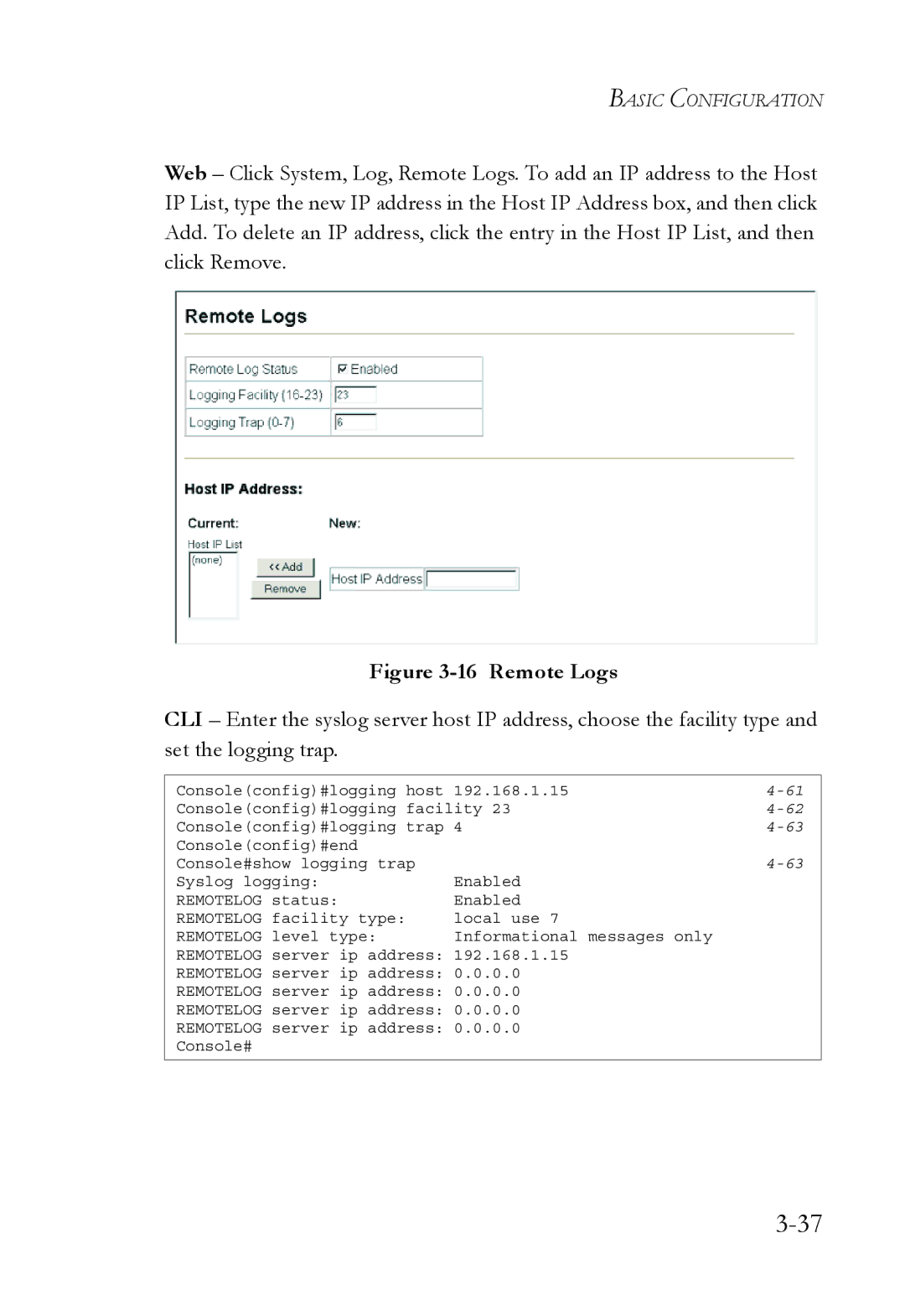 SMC Networks SMC6752AL2 manual Remote Logs 