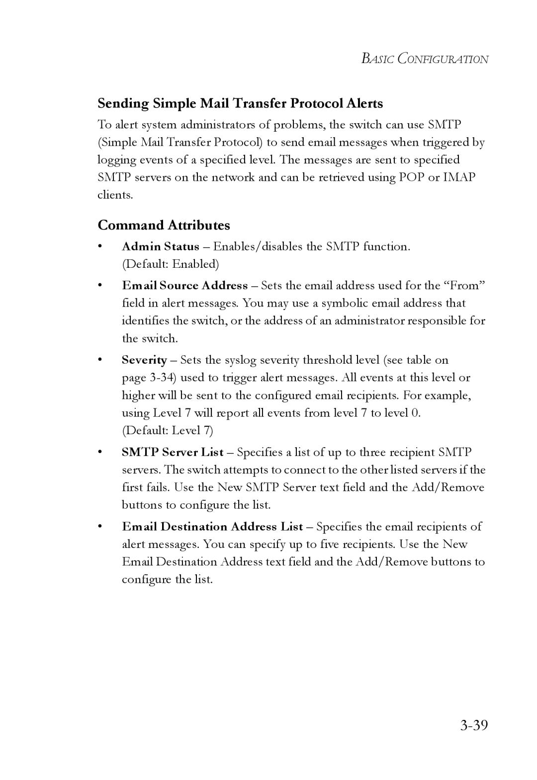 SMC Networks SMC6752AL2 manual Sending Simple Mail Transfer Protocol Alerts, Command Attributes 