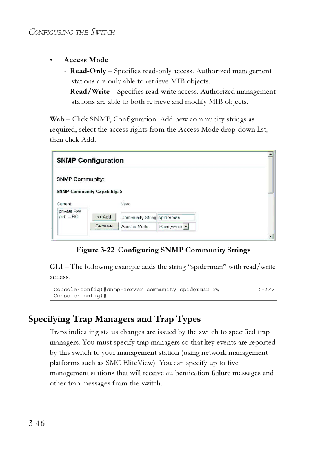 SMC Networks SMC6752AL2 manual Specifying Trap Managers and Trap Types, Access Mode 