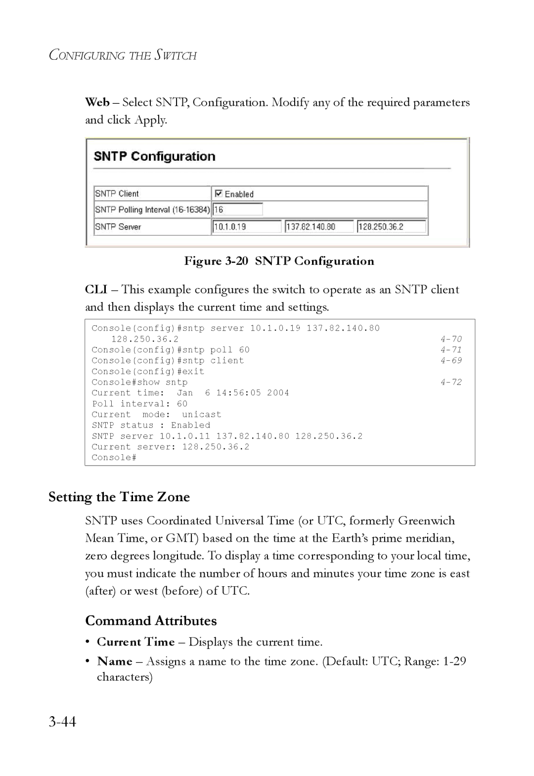 SMC Networks SMC6824M manual Setting the Time Zone, Sntp Configuration 
