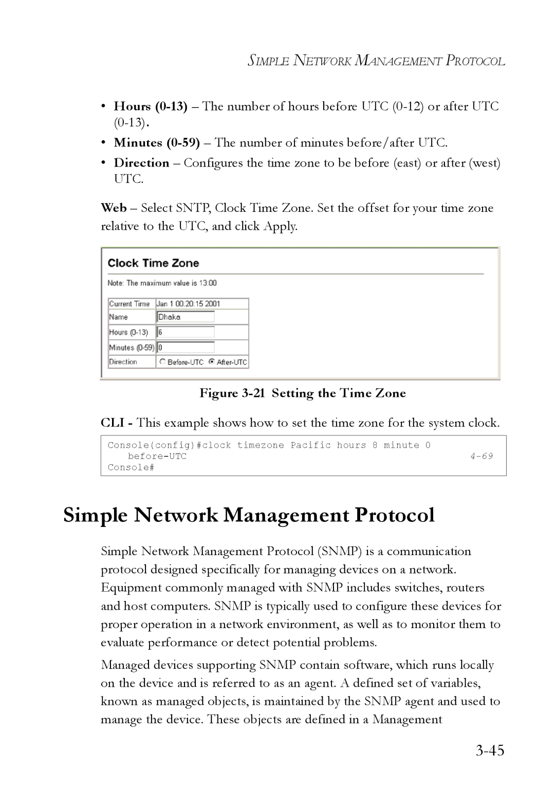SMC Networks SMC6824M manual Simple Network Management Protocol, Setting the Time Zone 