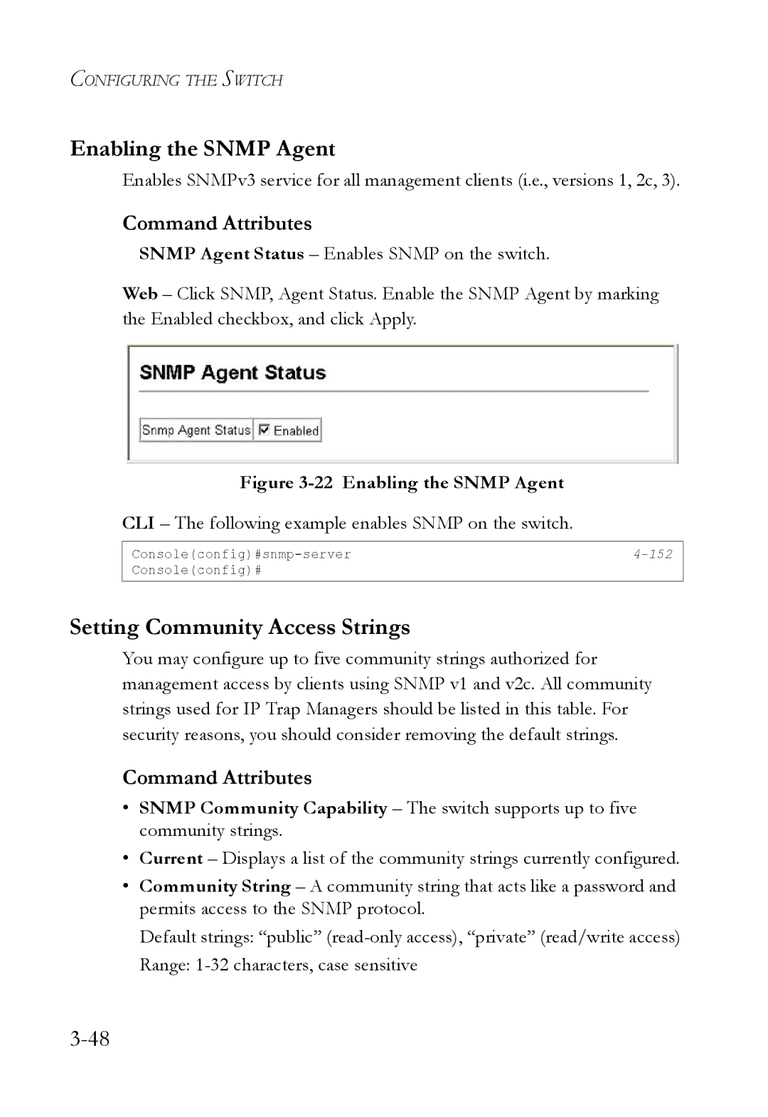 SMC Networks SMC6824M manual Enabling the Snmp Agent, Setting Community Access Strings 