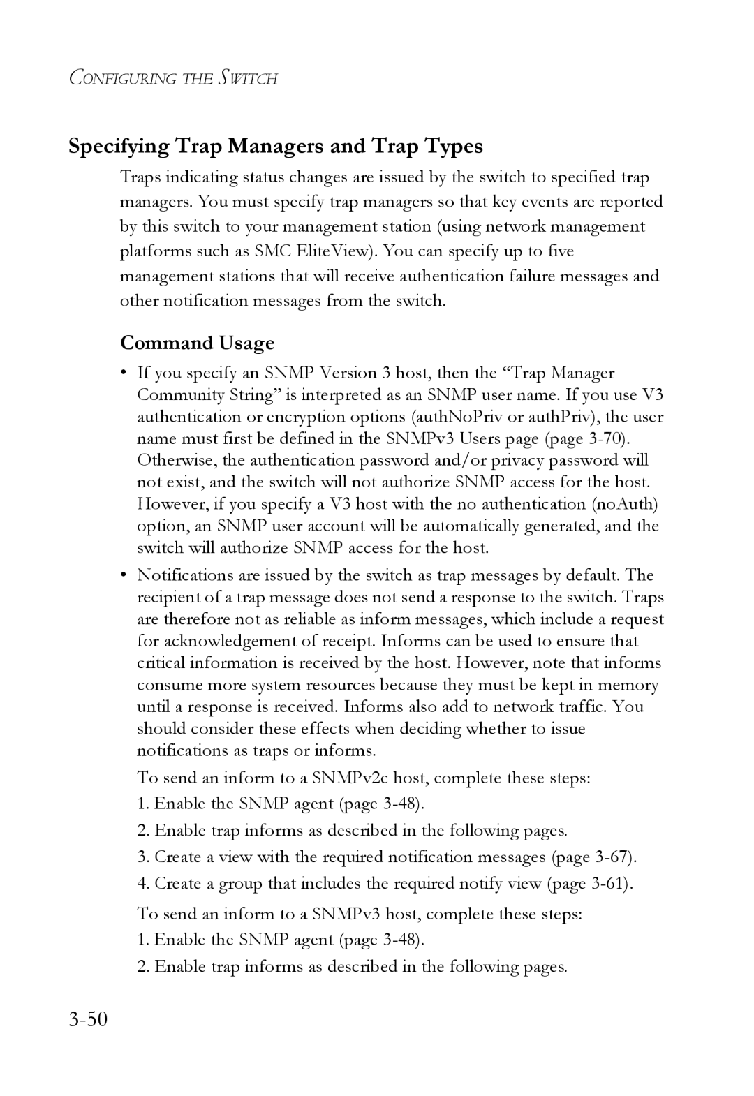 SMC Networks SMC6824M manual Specifying Trap Managers and Trap Types, Command Usage 