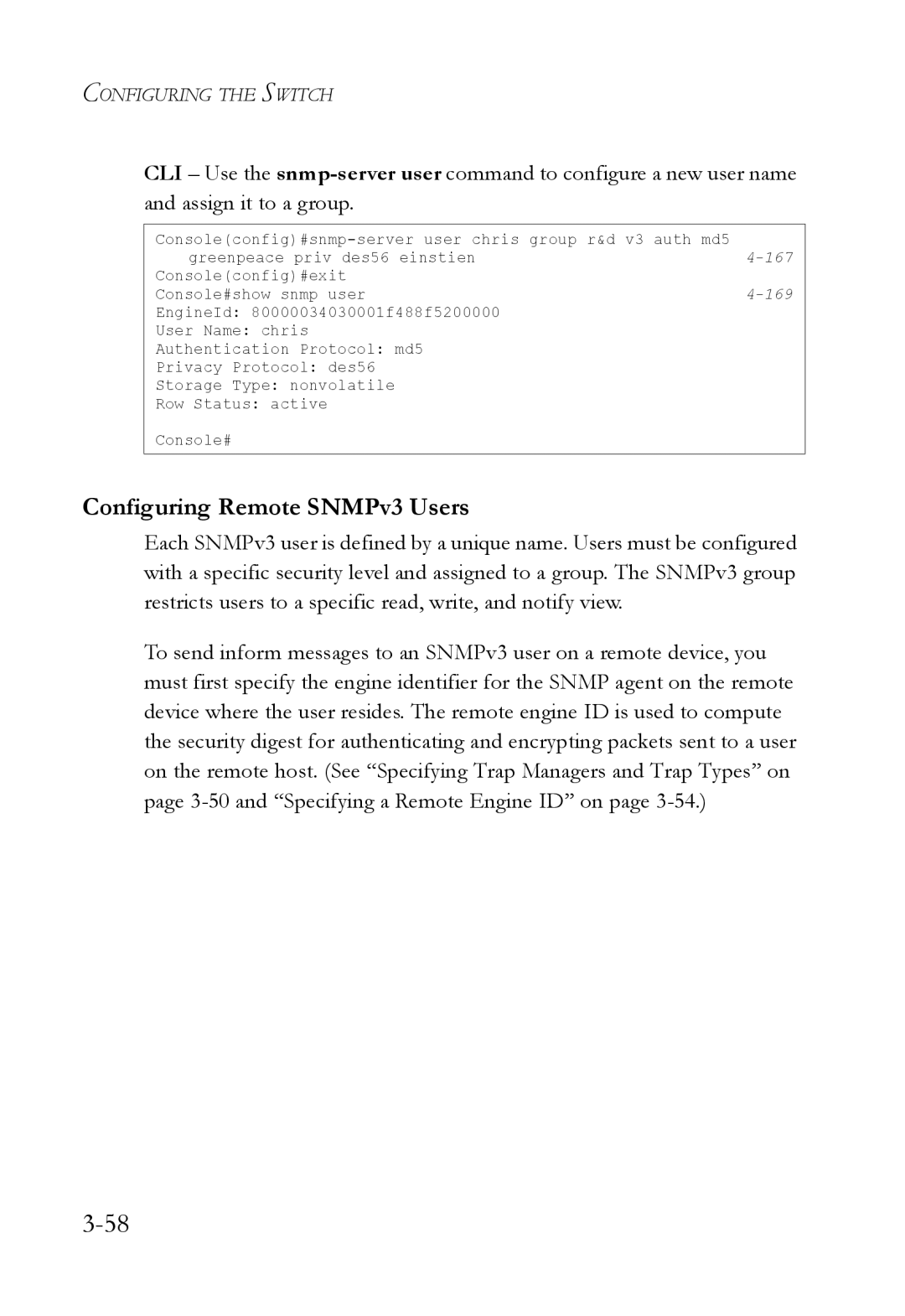 SMC Networks SMC6824M manual Configuring Remote SNMPv3 Users, 169 