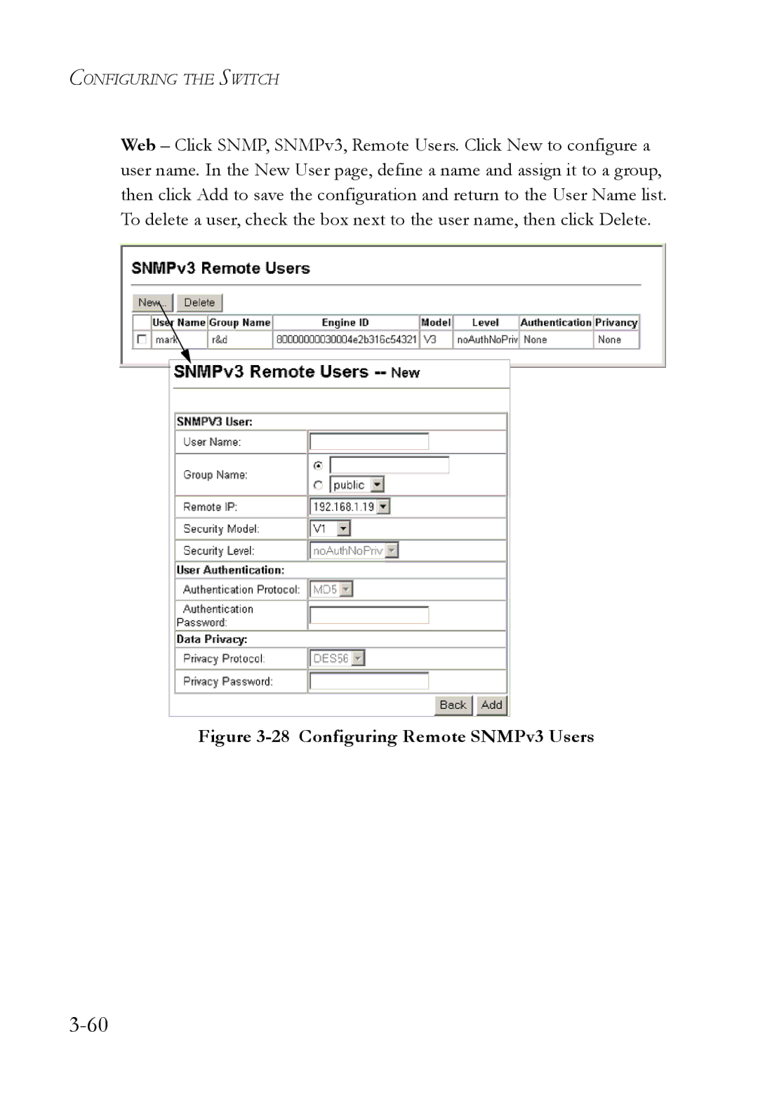 SMC Networks SMC6824M manual Configuring Remote SNMPv3 Users 