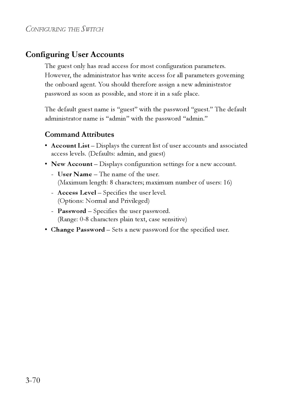 SMC Networks SMC6824M manual Configuring User Accounts, Command Attributes 