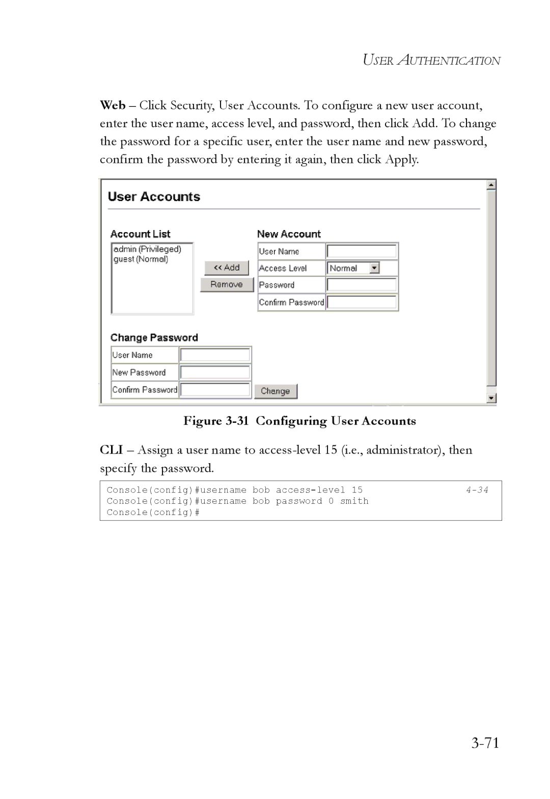SMC Networks SMC6824M manual Configuring User Accounts 