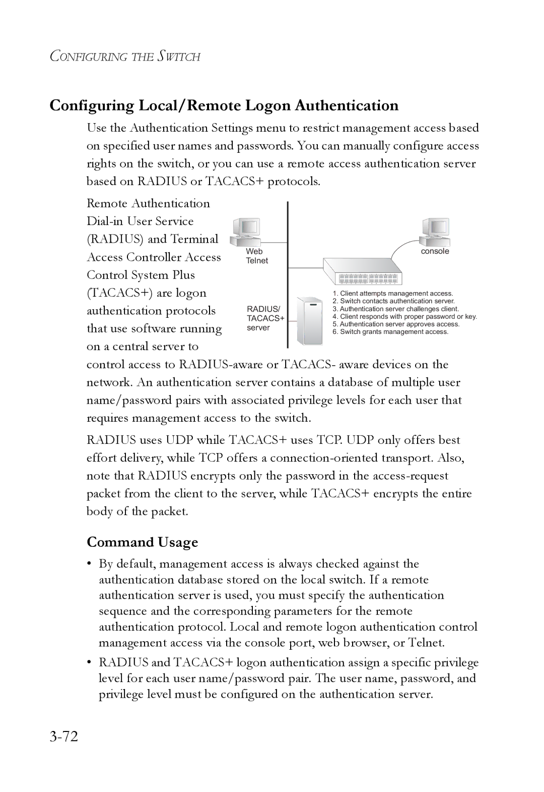 SMC Networks SMC6824M Configuring Local/Remote Logon Authentication, That use software running, On a central server to 