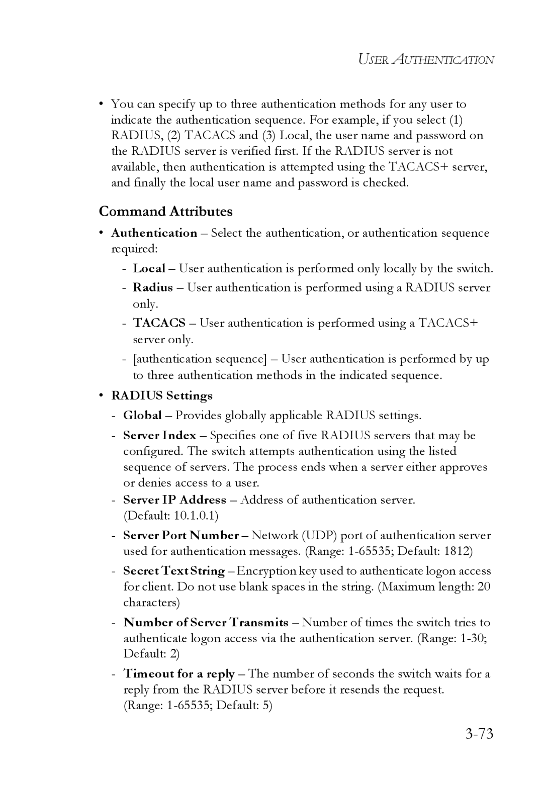 SMC Networks SMC6824M manual Command Attributes, Radius Settings 