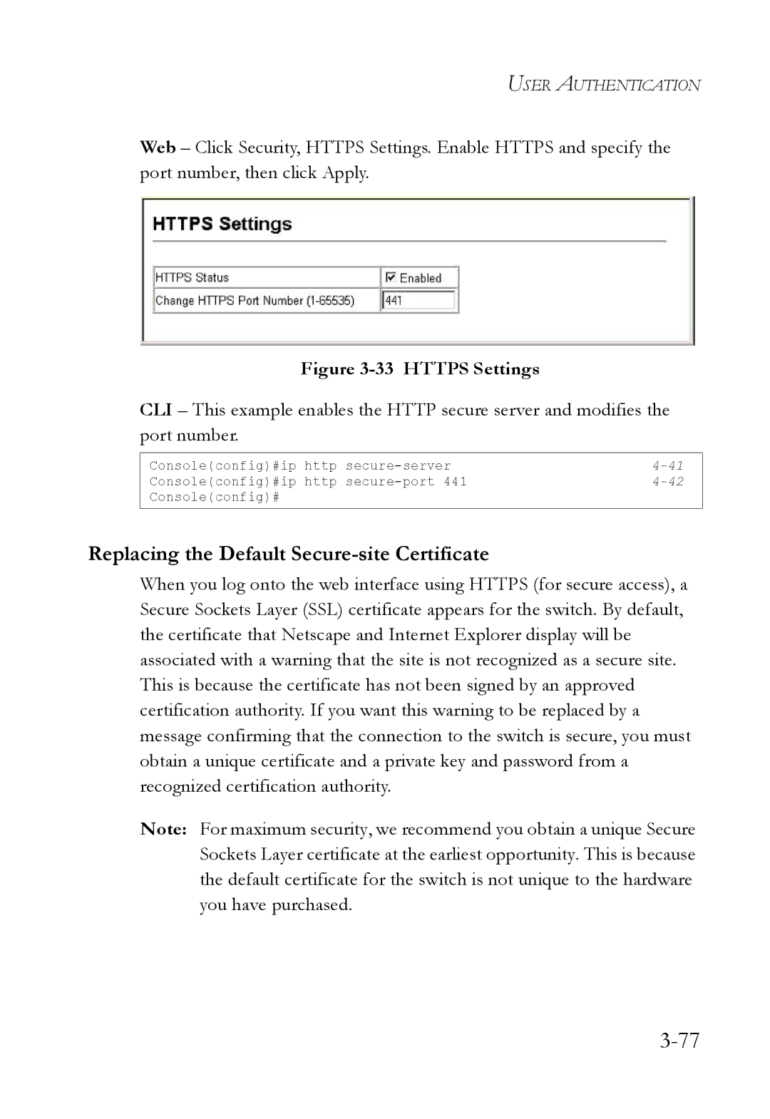 SMC Networks SMC6824M manual Replacing the Default Secure-site Certificate, Https Settings 
