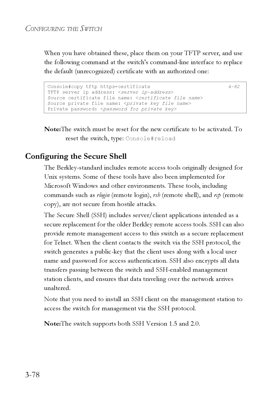 SMC Networks SMC6824M manual Configuring the Secure Shell 