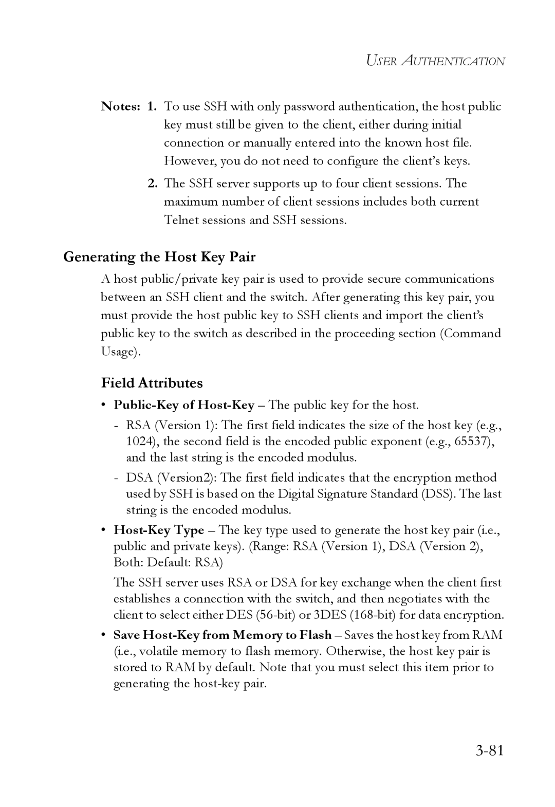 SMC Networks SMC6824M manual Generating the Host Key Pair, Field Attributes 