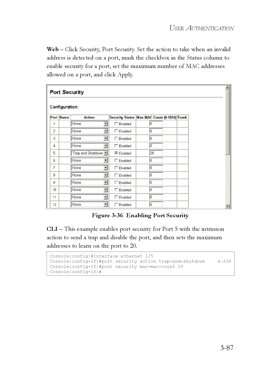 SMC Networks SMC6824M manual Enabling Port Security 