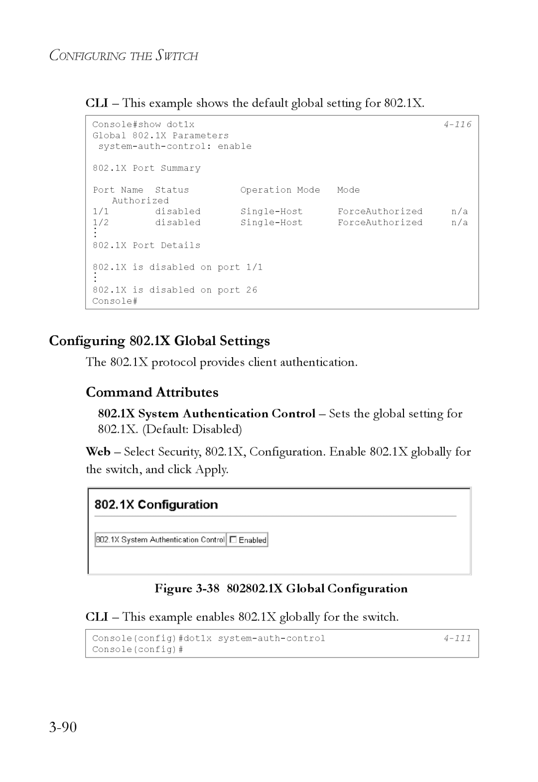 SMC Networks SMC6824M manual Configuring 802.1X Global Settings, CLI This example shows the default global setting for 