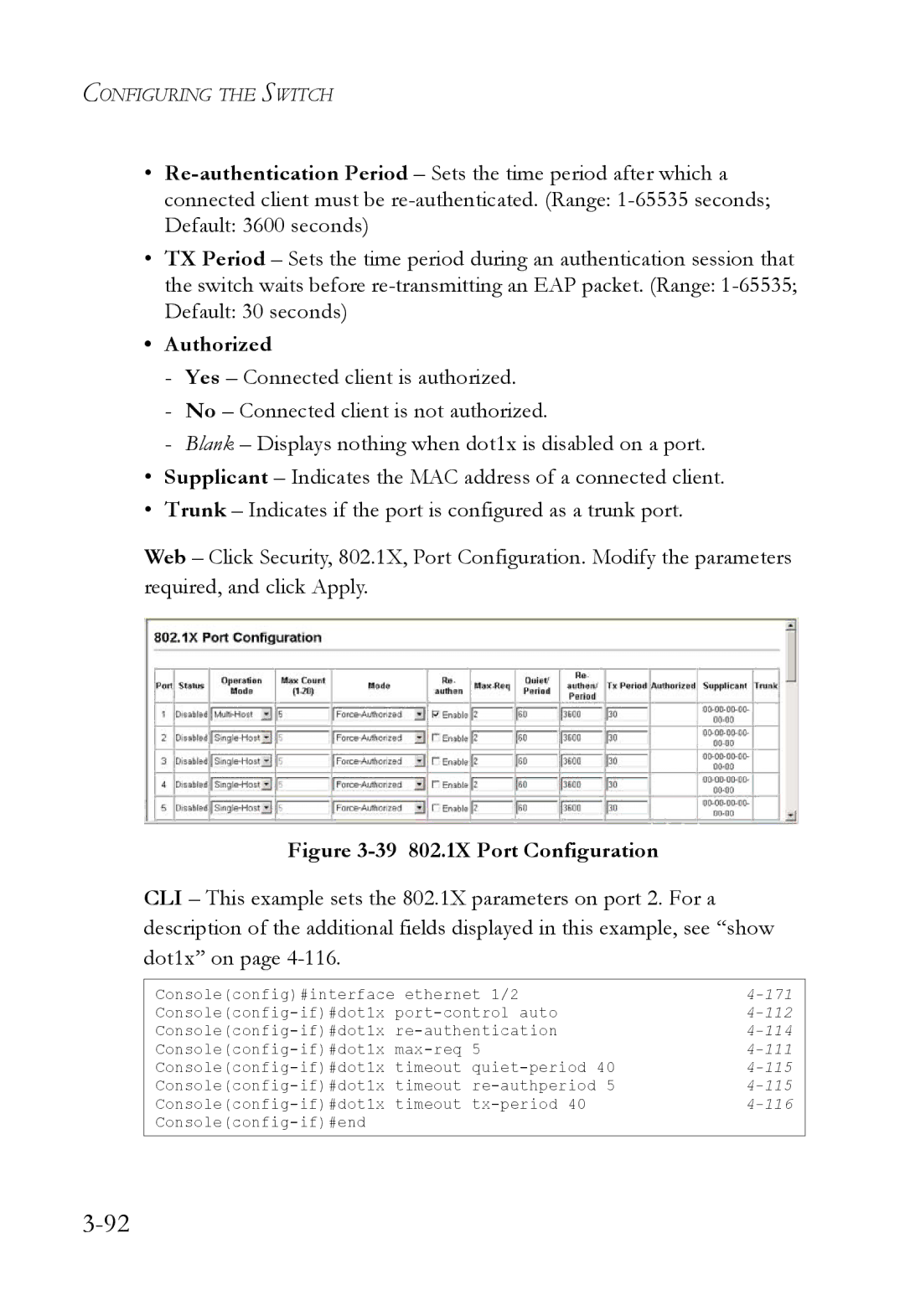 SMC Networks SMC6824M manual Authorized, 39 802.1X Port Configuration 