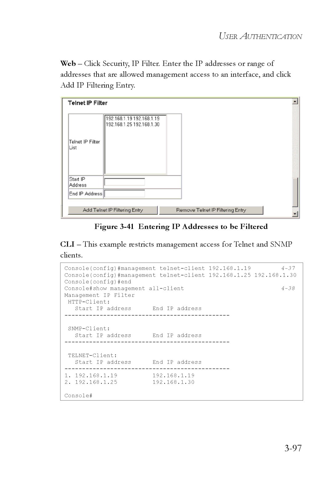 SMC Networks SMC6824M manual Entering IP Addresses to be Filtered 