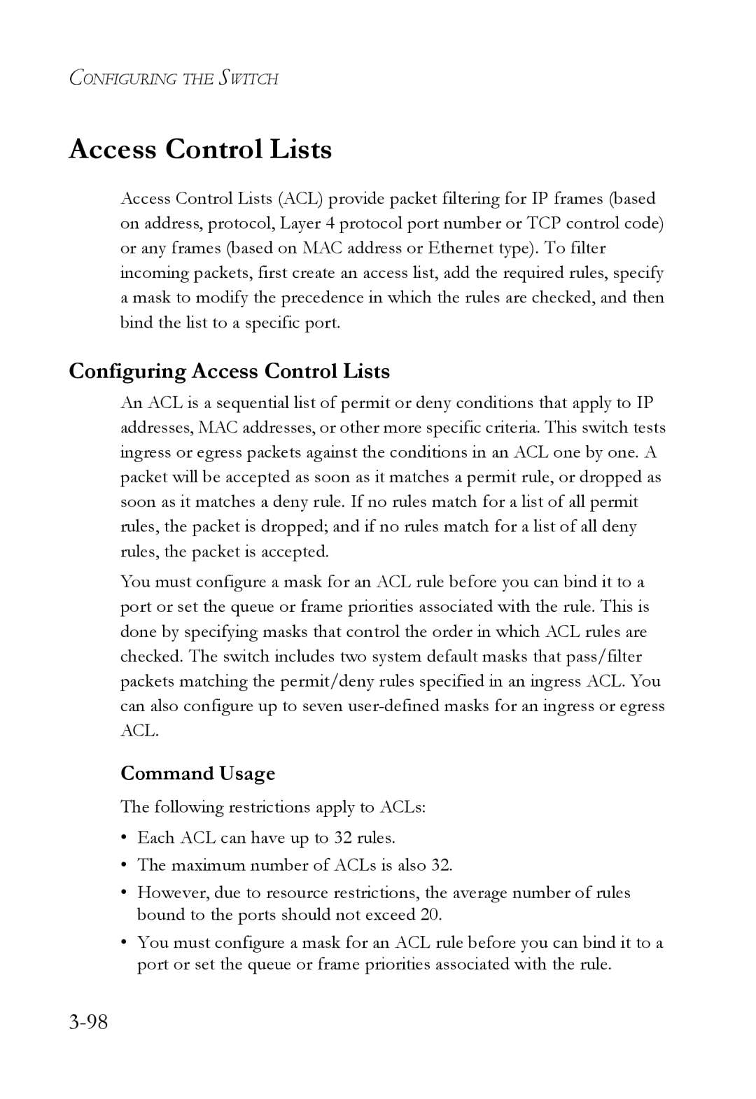 SMC Networks SMC6824M manual Configuring Access Control Lists 