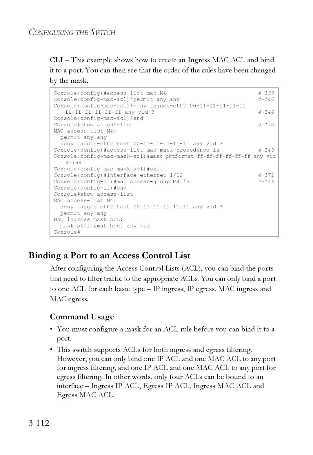 SMC Networks SMC6824M manual Binding a Port to an Access Control List, 112 