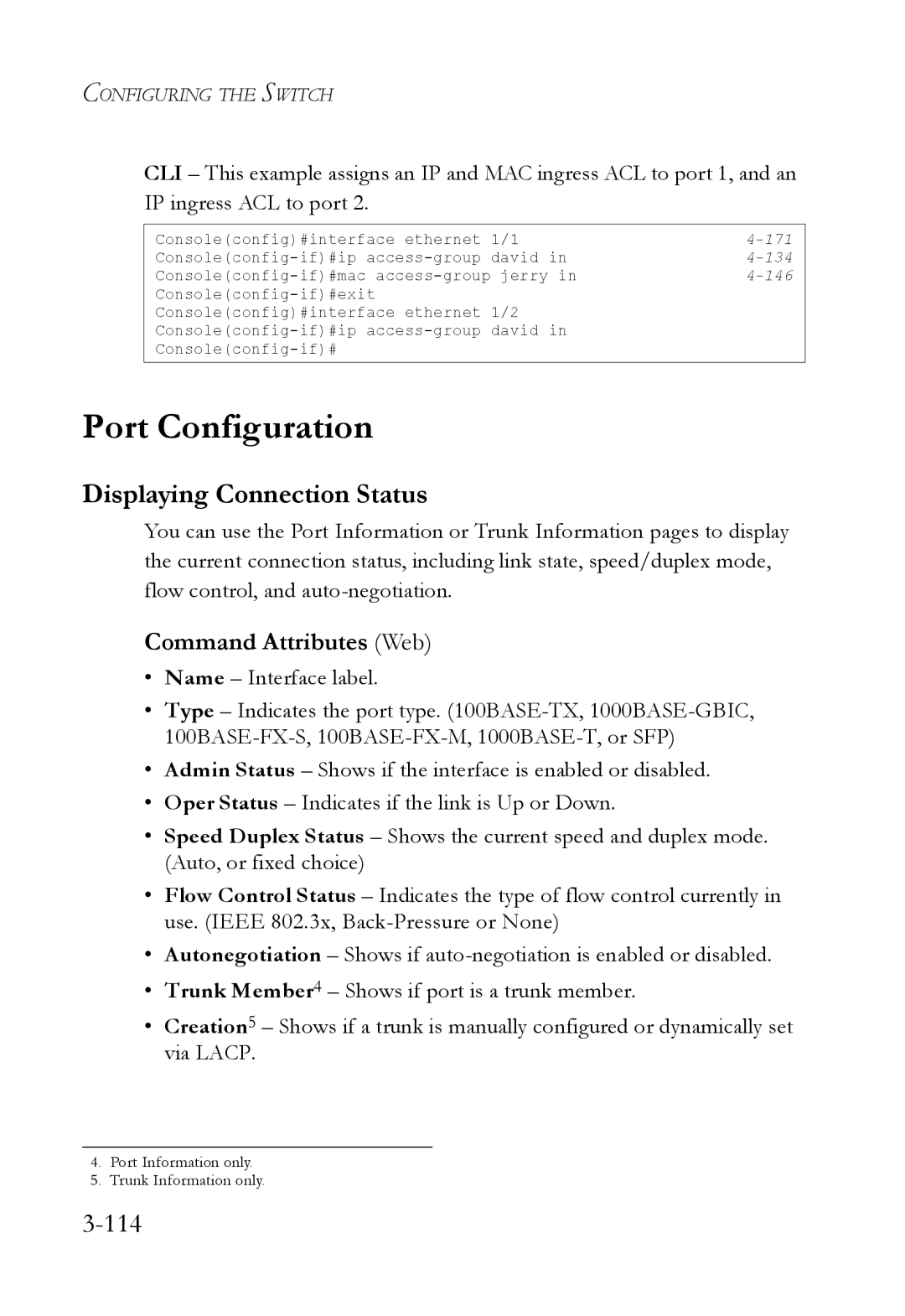 SMC Networks SMC6824M manual Port Configuration, Displaying Connection Status, 114, Command Attributes Web 