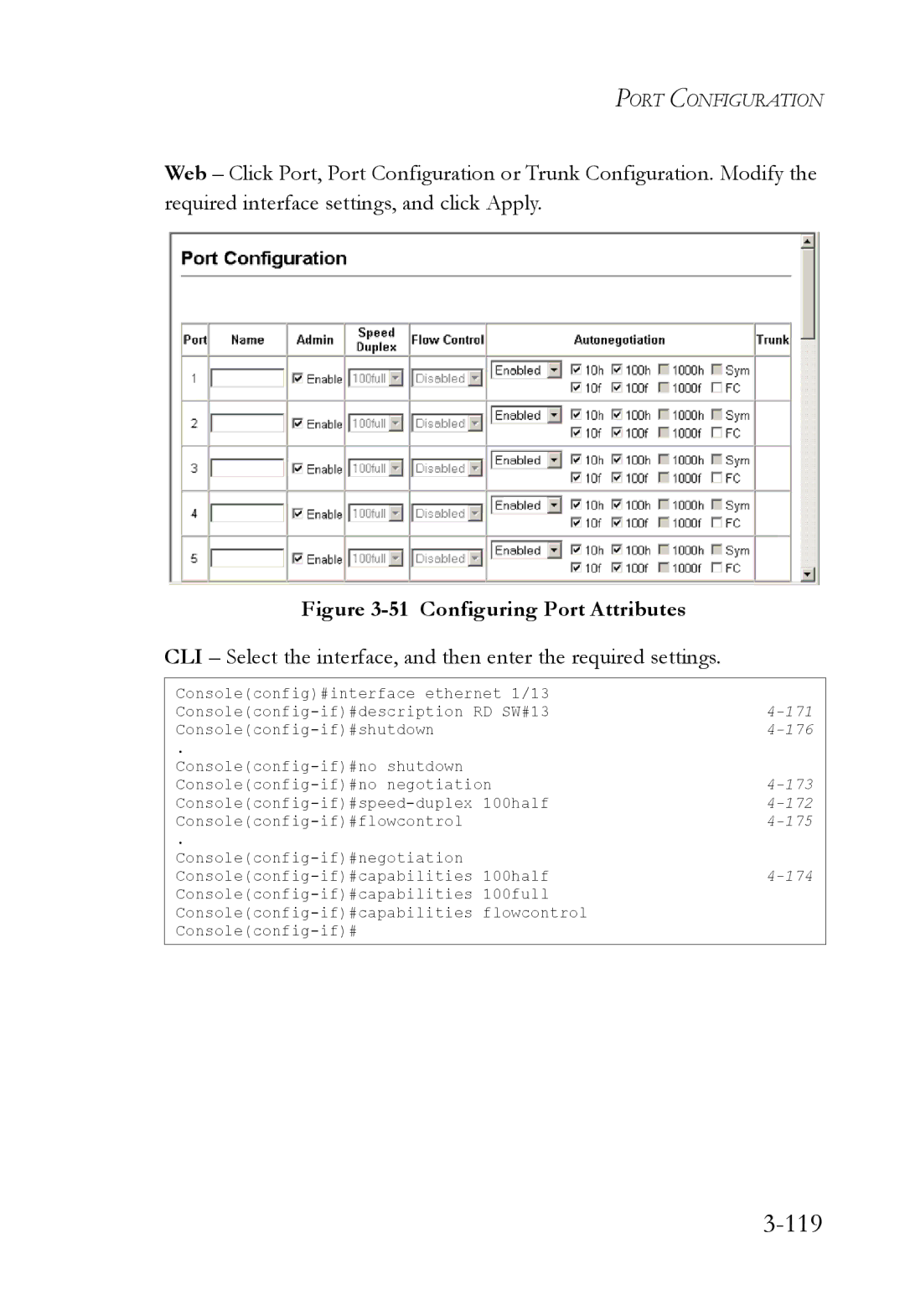 SMC Networks SMC6824M manual 119, Configuring Port Attributes 