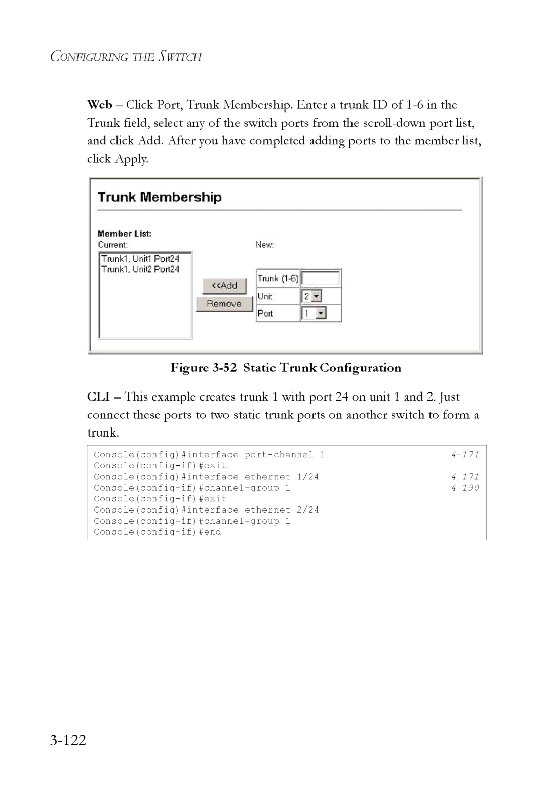 SMC Networks SMC6824M manual 122, Static Trunk Configuration 