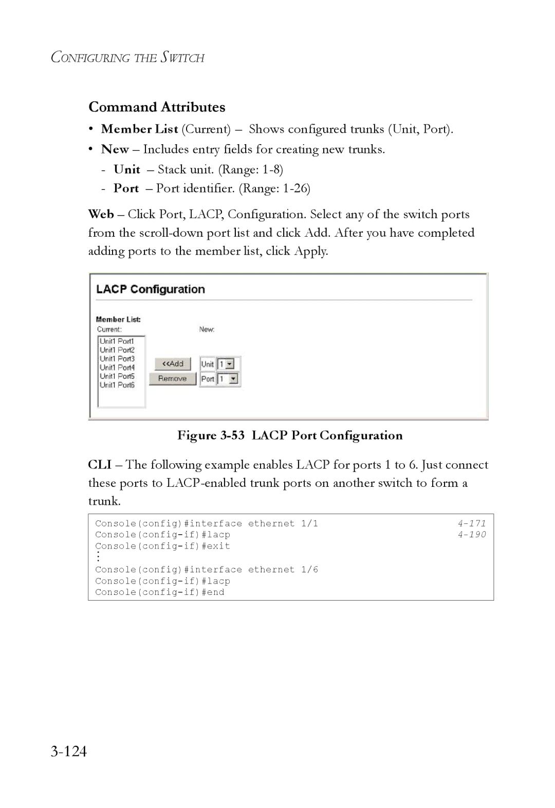 SMC Networks SMC6824M manual 124, Lacp Port Configuration 