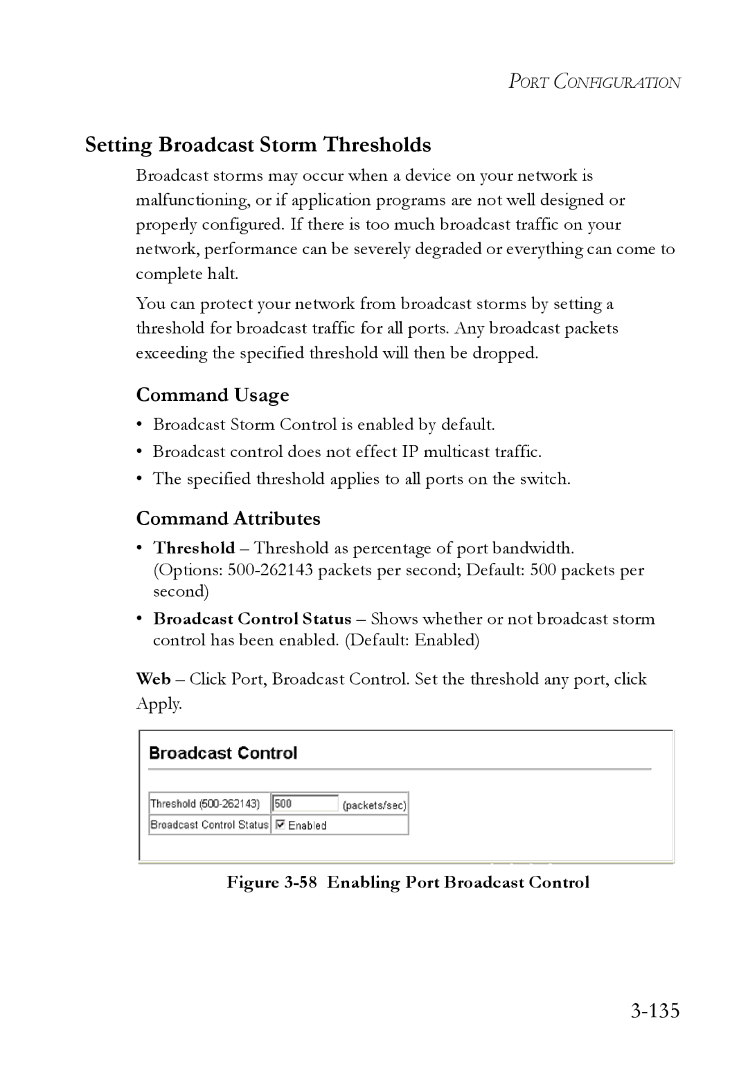 SMC Networks SMC6824M manual Setting Broadcast Storm Thresholds, 135 