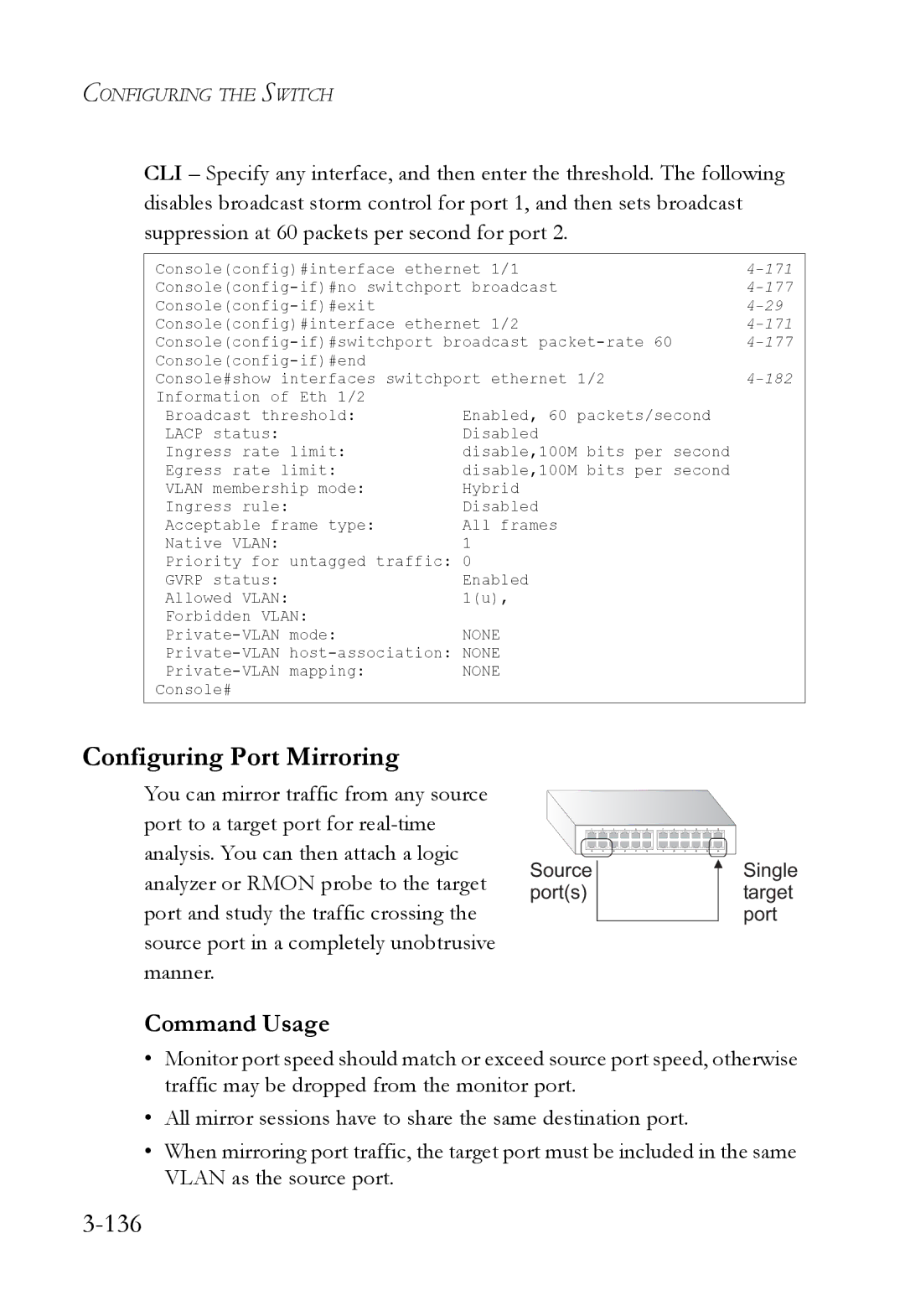 SMC Networks SMC6824M manual Configuring Port Mirroring, 136 