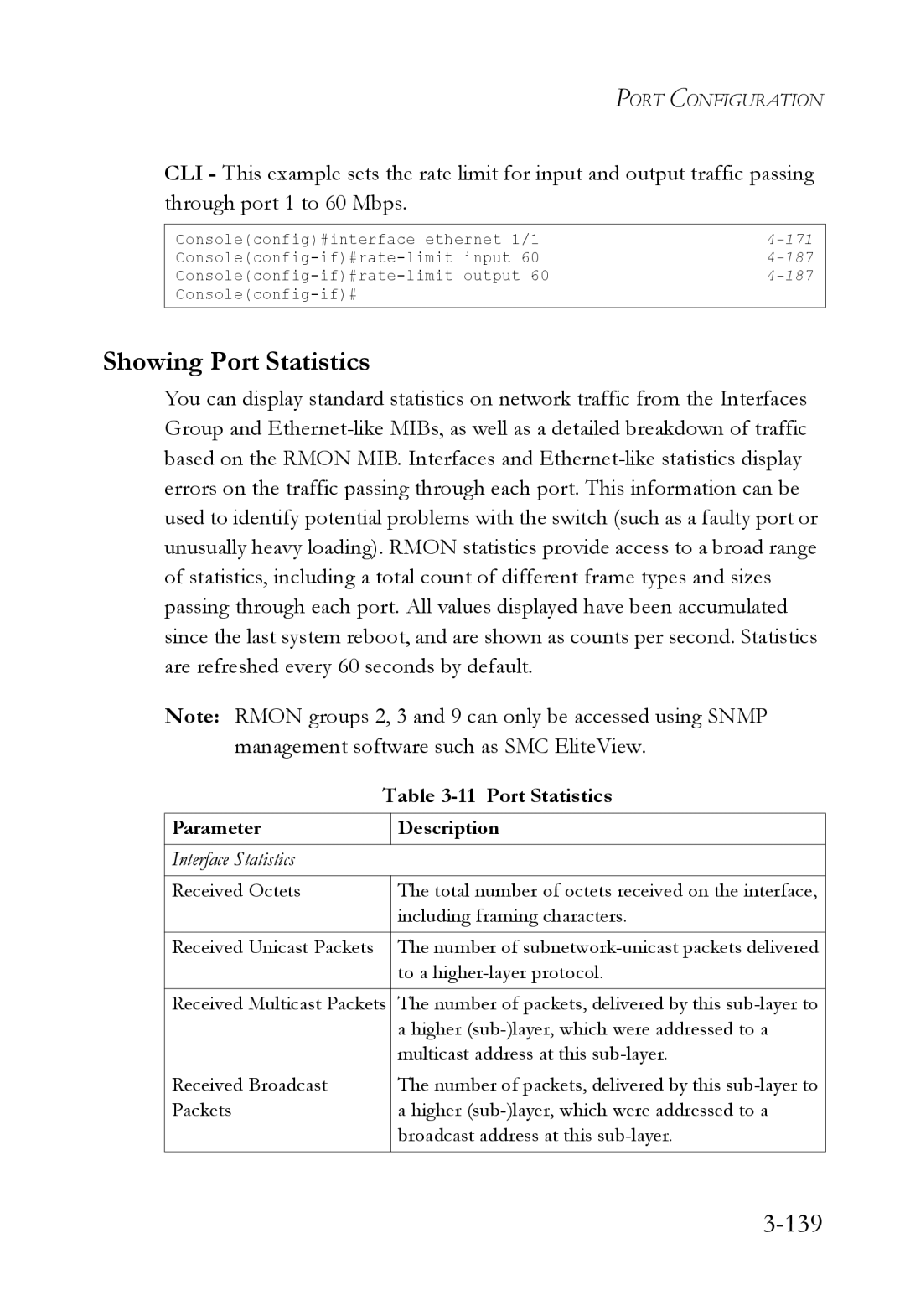 SMC Networks SMC6824M manual Showing Port Statistics, 139 