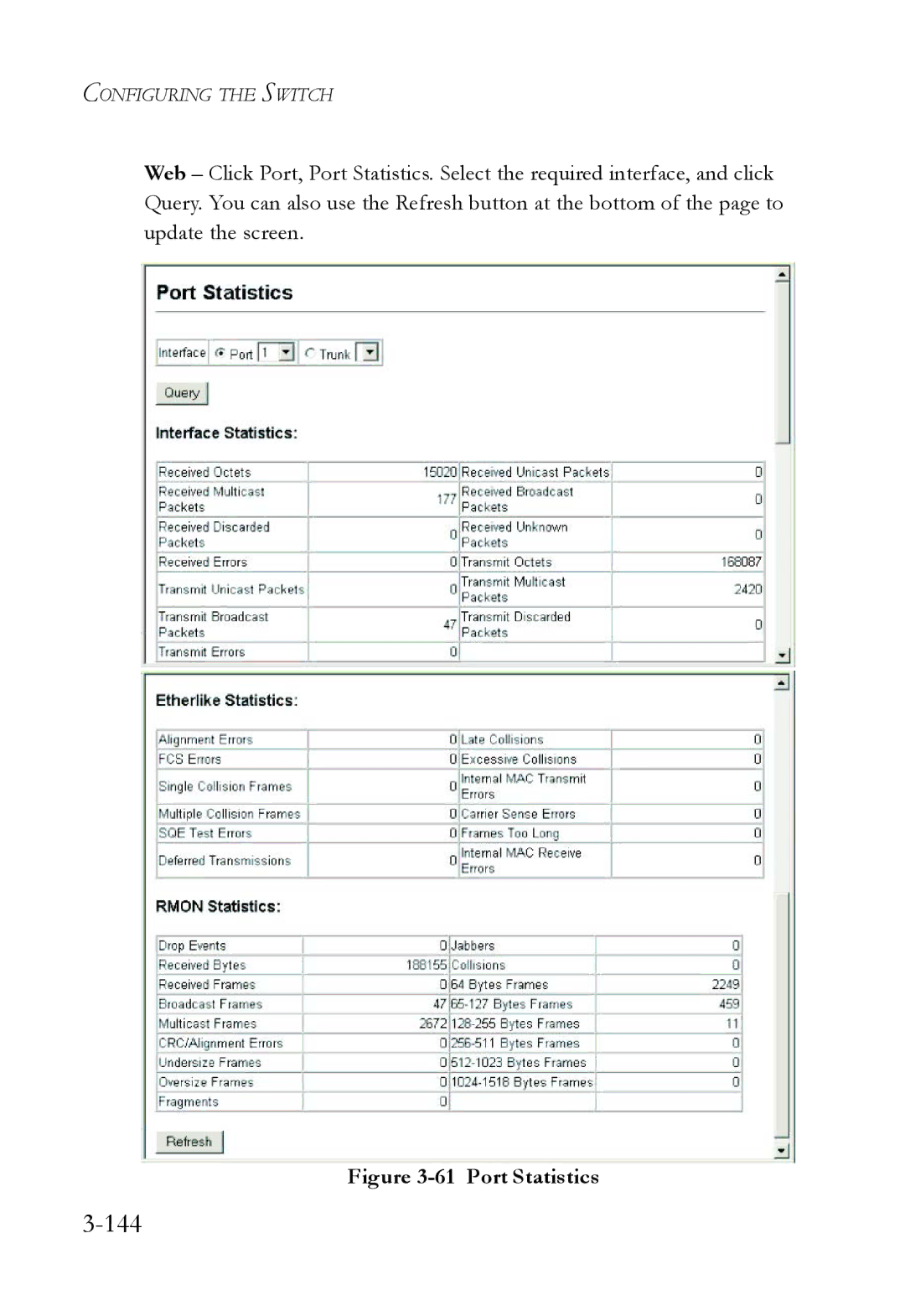 SMC Networks SMC6824M manual 144, Port Statistics 