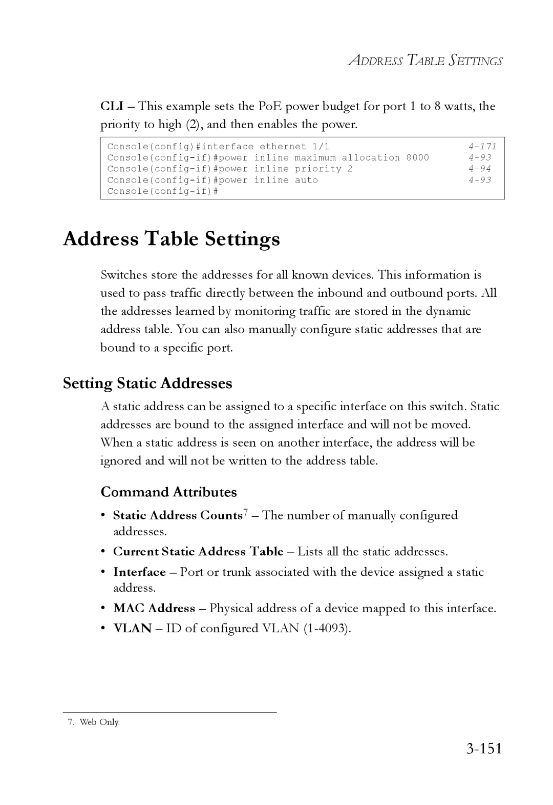 SMC Networks SMC6824M manual Address Table Settings, Setting Static Addresses, 151 