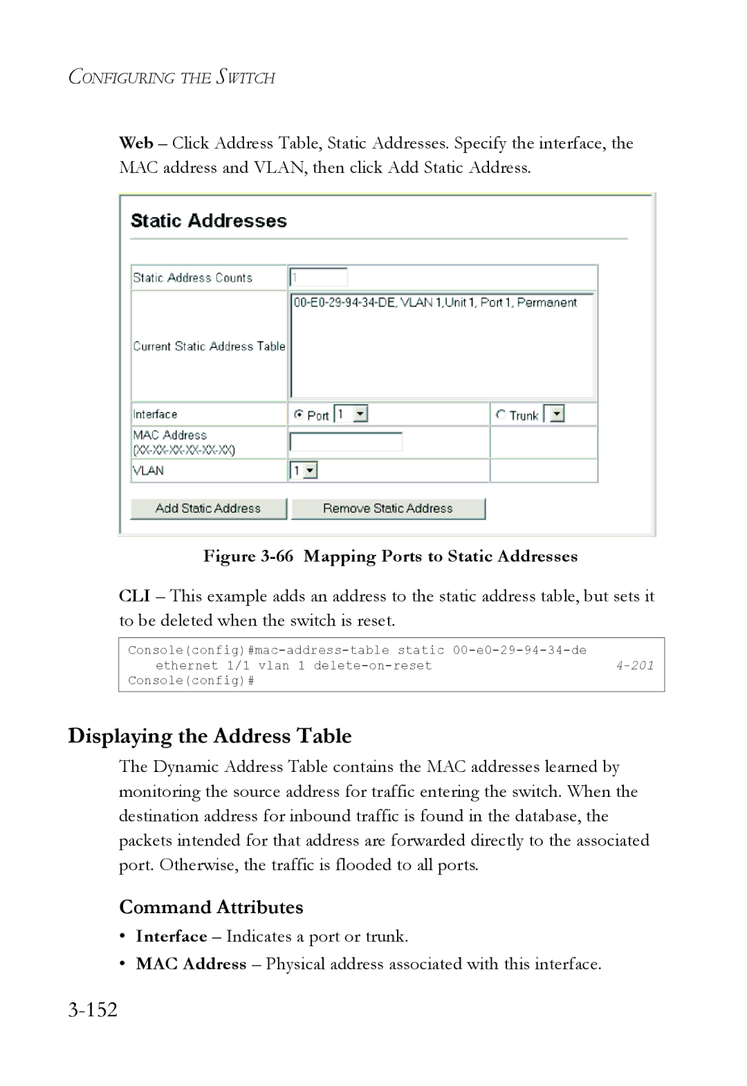 SMC Networks SMC6824M manual Displaying the Address Table, 152 