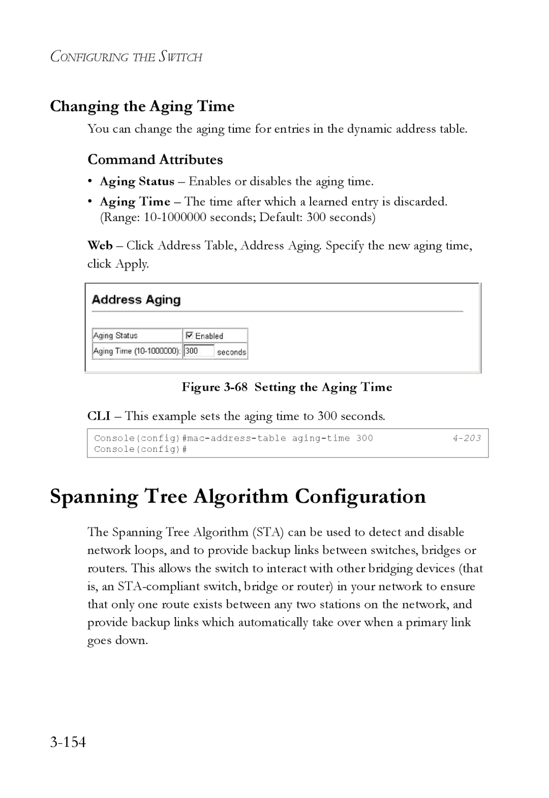 SMC Networks SMC6824M manual Spanning Tree Algorithm Configuration, Changing the Aging Time, 154 