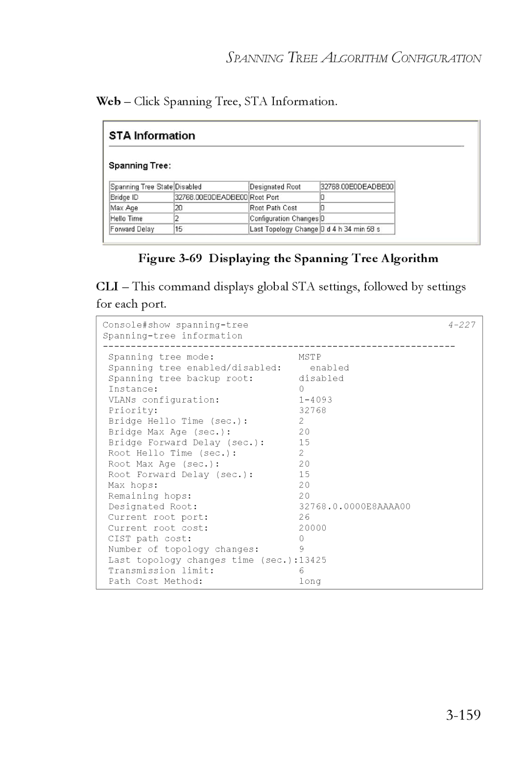 SMC Networks SMC6824M manual 159, Web Click Spanning Tree, STA Information 