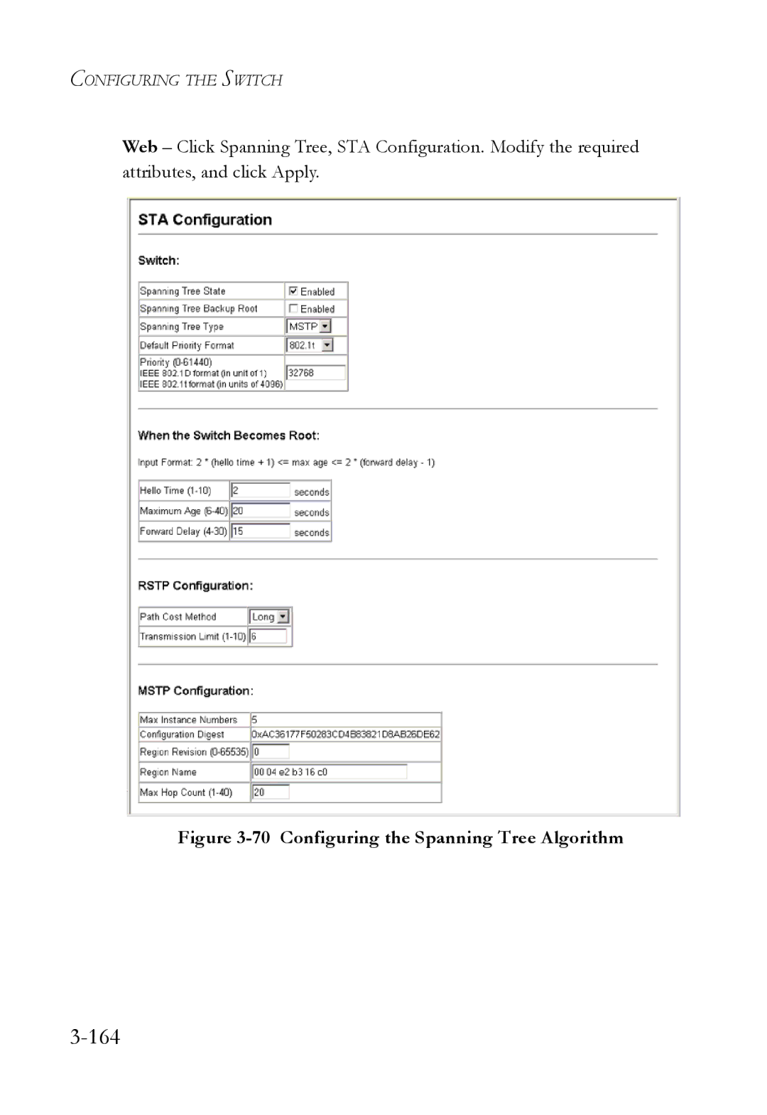 SMC Networks SMC6824M manual 164, Configuring the Spanning Tree Algorithm 