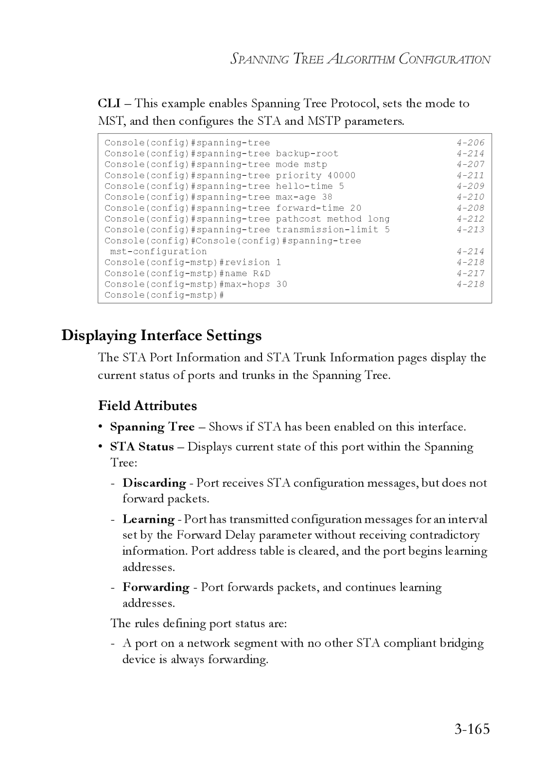 SMC Networks SMC6824M manual Displaying Interface Settings, 165 