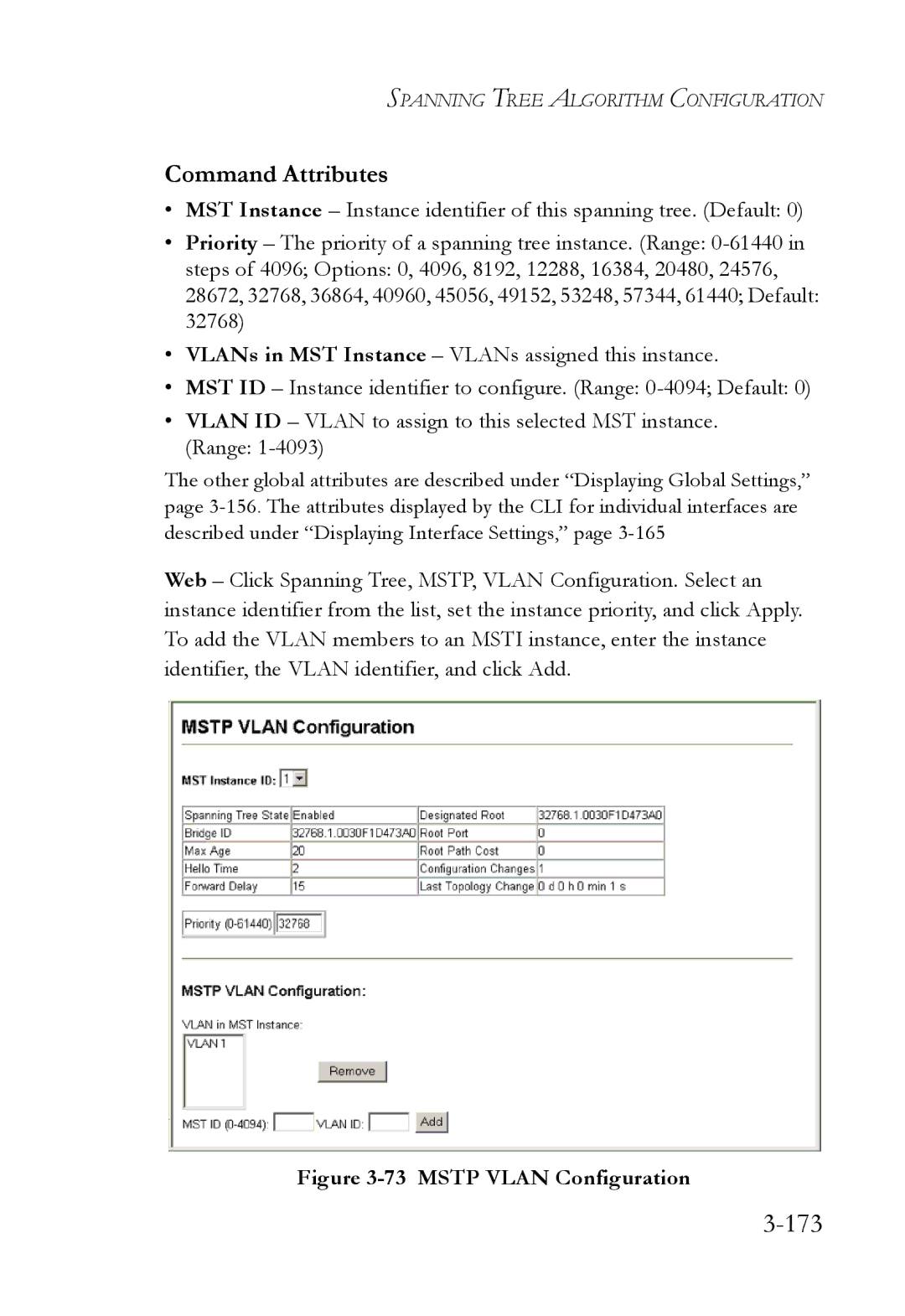 SMC Networks SMC6824M manual 173, Mstp Vlan Configuration 
